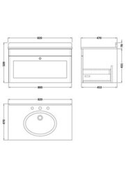 Balterley Swynnerton Traditional 1 Drawer Wall Hung Vanity Unit With Marble Basin, Satin Grey, 800mm - thumbnail 2