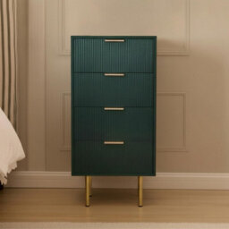 Ohs Ribbed Bedside Table Modern Bedroom 4 Draw Office Nightstand - Dark Forest Green