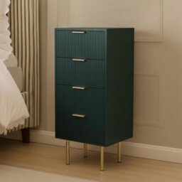 Ohs Ribbed Bedside Table Modern Bedroom 4 Draw Office Nightstand - Dark Forest Green - thumbnail 2