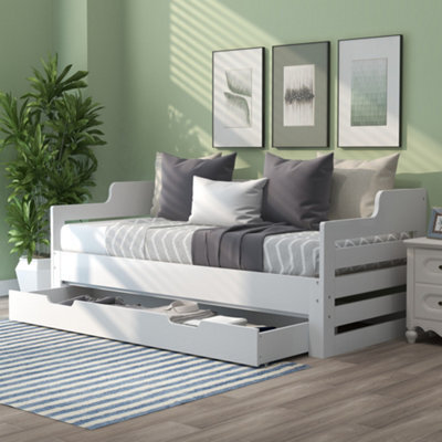 Abrihome Daybed, Trundle And Drawer, Single Guest Bed Sofa Bed, Pull Out Trundle And Storage Drawer For Living Room And Bedroom, 90 X190 Cm - image 1