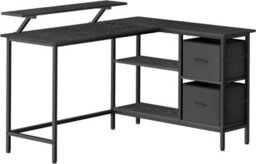 Songmics Corner Computer Desk, Home Office L-Shaped Desk With Adjustable Storage Shelf, 2 Drawers And Monitor Stand, Ebony Black - thumbnail 7