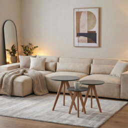 Beliani Nest Of 3 Tables - Grey Mdf Tops, Beech Tripod Legs, Matt Finish - thumbnail 2