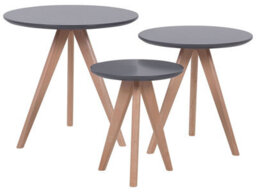 Beliani Nest Of 3 Tables - Grey Mdf Tops, Beech Tripod Legs, Matt Finish - thumbnail 1