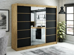 Arte Leto V2 Contemporary 2 Sliding Mirror Door Wardrobe 9 Shelves 2 Rails Black Matt And Oak Effect (H)2000mm (W)2500mm (D)620mm - thumbnail 2