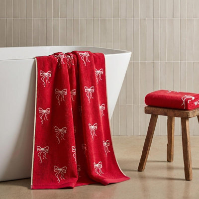 Ohs Bows 100% Premium Cotton Bath Towel Hotel Quality Soft Absorbent - Red - image 1