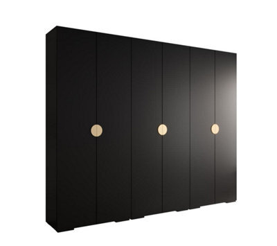 Arte Stylish Black Inova 4 Hinged Door Wardrobe W3000mm H2370mm D470mm - Modern Storage With Gold Round Handles - image 1