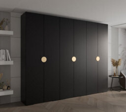 Arte Stylish Black Inova 4 Hinged Door Wardrobe W3000mm H2370mm D470mm - Modern Storage With Gold Round Handles - thumbnail 2