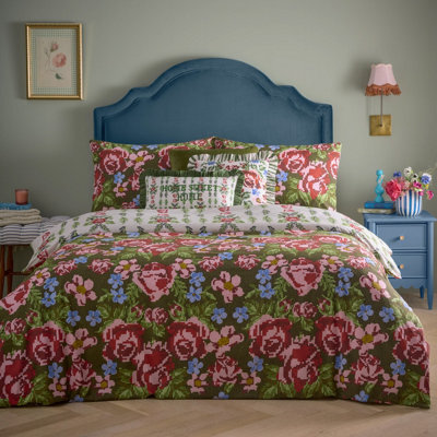 Furn. Feeoni Cottage Floral Duvet Set, Single, Green - image 1