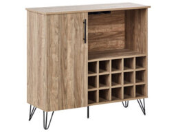 Wyld And Coco Elegant Home Wine Cabinet With Built-In Rack, Light Brown Matt Particleboard - thumbnail 3