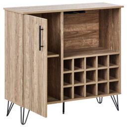 Wyld And Coco Elegant Home Wine Cabinet With Built-In Rack, Light Brown Matt Particleboard - thumbnail 5