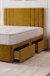 "Knight Sleep Sarah Mustard Plush Bed Set With Mattress, 2 Drawers Same Side & 24""headboard, 2Ft6 - Small Single" - thumbnail 2