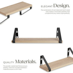 Tectake Wall Shelves - Set Of 3, Decorative Metal Brackets, High Load-Capacity, 3 Widths Included  - Industrial Wood Light, Oak Sonoma - thumbnail 3