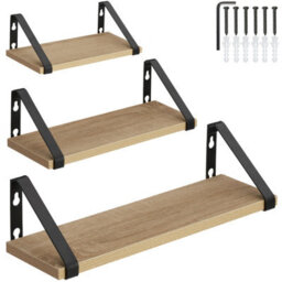 Tectake Wall Shelves - Set Of 3, Decorative Metal Brackets, High Load-Capacity, 3 Widths Included  - Industrial Wood Light, Oak Sonoma - thumbnail 1