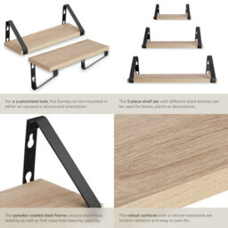 Tectake Wall Shelves - Set Of 3, Decorative Metal Brackets, High Load-Capacity, 3 Widths Included  - Industrial Wood Light, Oak Sonoma - thumbnail 5
