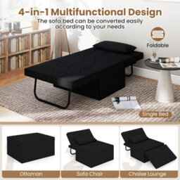 Gainoom 4-In-1 Convertible Sofa Bed Black Folding Ottoman Sleeper Couch Lounger - thumbnail 6