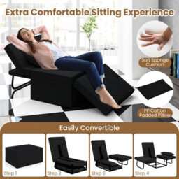Gainoom 4-In-1 Convertible Sofa Bed Black Folding Ottoman Sleeper Couch Lounger - thumbnail 8