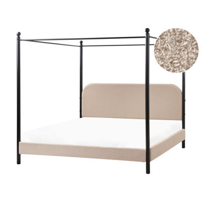 Beliani Four Poster Bed Boucle Dannemois 180 X 200 Cm (Eu Super King) Taupe - image 1