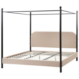 Beliani Four Poster Bed Boucle Dannemois 180 X 200 Cm (Eu Super King) Taupe - thumbnail 4