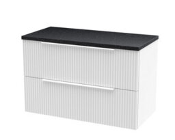 Hudson Reed Fluted Wall Hung 2-Drawer Vanity Unit & Black Laminate Worktop, Counter Top Vanity Unit In Satin White, 800mm