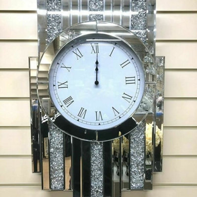 Biznest Mirrored Crushed Crystal Diamond Mantel Clock, Wall Hanging Decor Clock