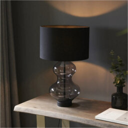 Loops 2 Pack Grey Tinted Glass Table Lamp - Black Cotton Fabric With Matt Black Paint Shade - Dimmable 10W Led E27 - thumbnail 4