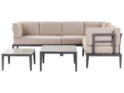 Beliani Garden Corner Sofa With Table 6 Seater Rima Iii Left Hand Modular Metal Beige - image 1