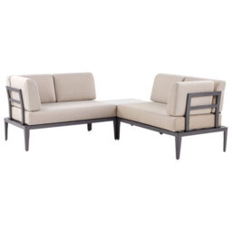 Beliani Garden Corner Sofa With Table 6 Seater Rima Iii Left Hand Modular Metal Beige - thumbnail 7