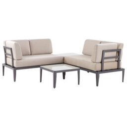 Beliani Garden Corner Sofa With Table 6 Seater Rima Iii Left Hand Modular Metal Beige - thumbnail 6
