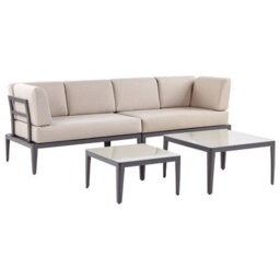 Beliani Garden Corner Sofa With Table 6 Seater Rima Iii Left Hand Modular Metal Beige - thumbnail 5