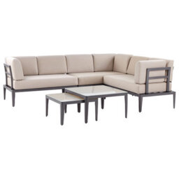 Beliani Garden Corner Sofa With Table 6 Seater Rima Iii Left Hand Modular Metal Beige - thumbnail 4
