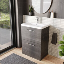 Balterley Contemporary Bathroom Floor Standing 2 Soft-Close Drawer Vanity Unit & Mid-Edge Ceramic Basin, Anthracite, 600 mm - thumbnail 4