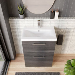 Balterley Contemporary Bathroom Floor Standing 2 Soft-Close Drawer Vanity Unit & Mid-Edge Ceramic Basin, Anthracite, 600 mm - thumbnail 3
