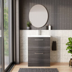Balterley Contemporary Bathroom Floor Standing 2 Soft-Close Drawer Vanity Unit & Mid-Edge Ceramic Basin, Anthracite, 600 mm - thumbnail 2