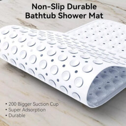 Ameha Non Slip Shower Mat White 40 X 100 Cm Extra Large Bath Tub With Strong Suction Cups Grip And Drain Holes Pvc Mats