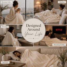 ARLinens Fluffy Fleece Blanket Ribbed For Bed Throw Blanket Reversible Multi Sizes 350Gsm (Cream, King) - thumbnail 5