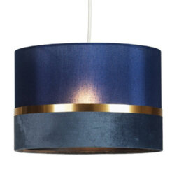 Britalia Navy Blue Velvet & Fabric Drum Pendant Shade With Gold Metallic Band 30Cm - thumbnail 3