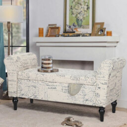 Bedroom Ottoman Storage Bench Accent Fabric End Stool Window Seat For Hallway - thumbnail 1