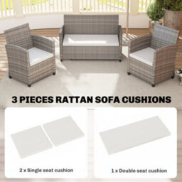 Outsunny 3Pcs Rattan Garden Seat Cushions Pads For Patio Furniture - thumbnail 4