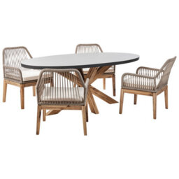 Beliani Garden Dining Set 4 Seater Oristano Beige Concrete With Cushions - thumbnail 1