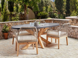 Beliani Garden Dining Set 4 Seater Oristano Beige Concrete With Cushions - thumbnail 2