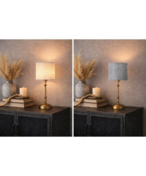 Lighting Supermarket Florence Rechargeable Antique Brass Table Lamp With Grey Linen Shade - thumbnail 7