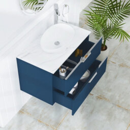 Royal Bathrooms Evora 800mm Midnight Blue Fluted Wall Hung Countertop Vanity Unit 2 Drawer With Nova Basin - thumbnail 3