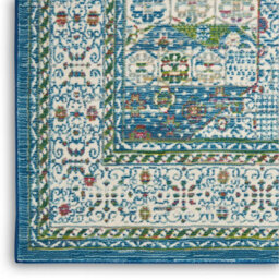 Ivory Blue Rug, Stain-Resistant Luxurious Rug, Traditional Bordered Floral Rug For Bedroom, & Diningroom-269Cm X 361Cm - thumbnail 8