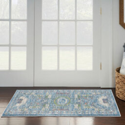Ivory Blue Rug, Stain-Resistant Luxurious Rug, Traditional Bordered Floral Rug For Bedroom, & Diningroom-269Cm X 361Cm - thumbnail 3