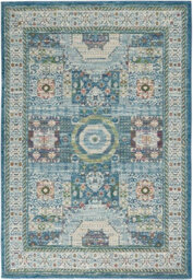 Ivory Blue Rug, Stain-Resistant Luxurious Rug, Traditional Bordered Floral Rug For Bedroom, & Diningroom-269Cm X 361Cm - thumbnail 1