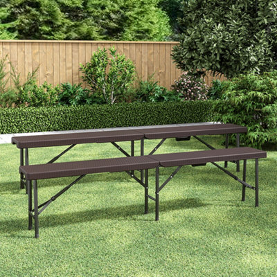 Living And Home Set Of 2 Rattan Plastic Outdoor Folding Bench Brown With Carrying Handle L 180 Cm - image 1