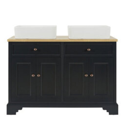 Homestylestore 1210mm Black Grey And Oak Bathroom Vanity Unit With Square Countertop Basins And Bronze Square Handles - thumbnail 2