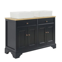 Homestylestore 1210mm Black Grey And Oak Bathroom Vanity Unit With Square Countertop Basins And Bronze Square Handles - thumbnail 1
