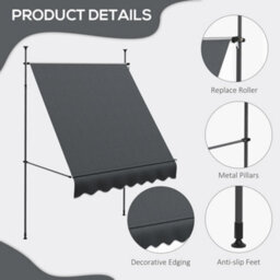 Outsunny 2 X 1.2M Freestanding Retractable Awning, Non-Screw Garden Awning - thumbnail 7