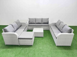 Fimous Pe Rattan Lounge Sofa Set 10 Seater Outdoor Garden Furniture Set Square Coffee Table 3 Seater Sofa Big Footstool Side Table - thumbnail 1